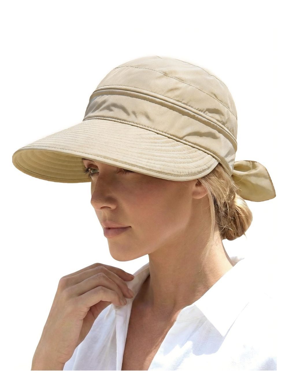 2-in-1 Women’s Sun Visor Sun Hat Zipper Off Ponytail Friendly | Beige | Size OS